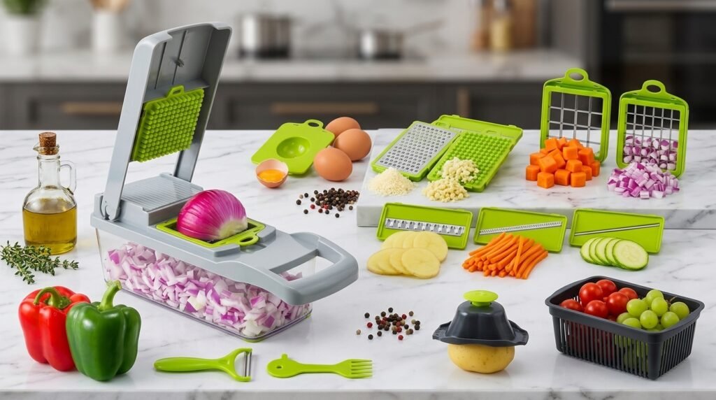 Cortador Alimentos Ralador Para Cozinha 16 1 Inox Maxmulti Verde