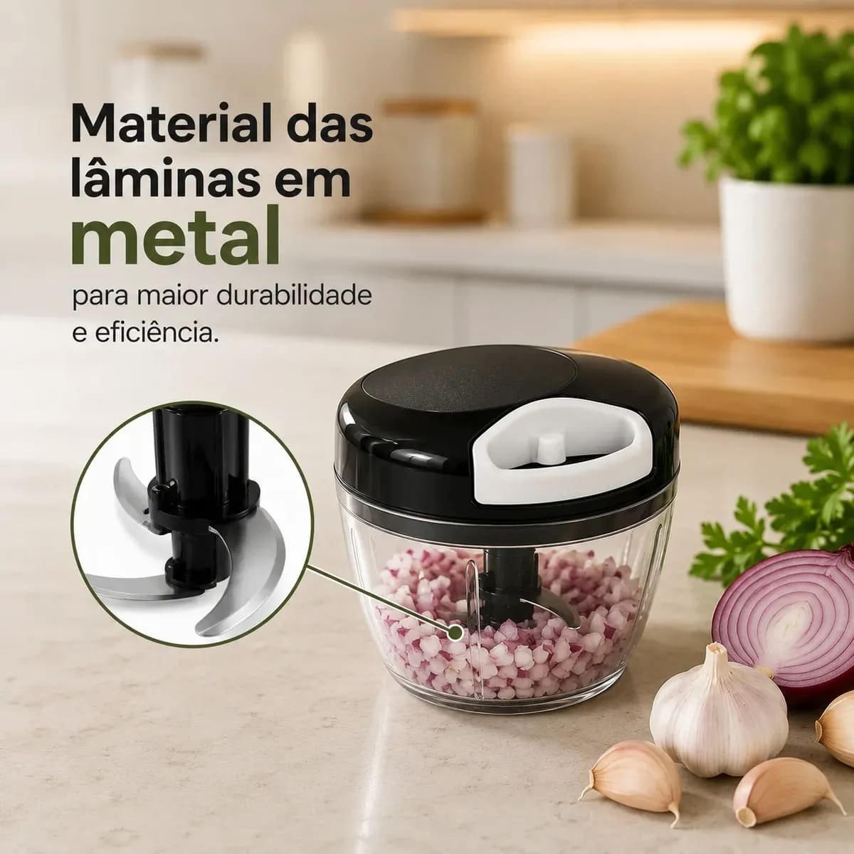 Processador Triturador Alimentos Manual 3 Lâminas 500ml