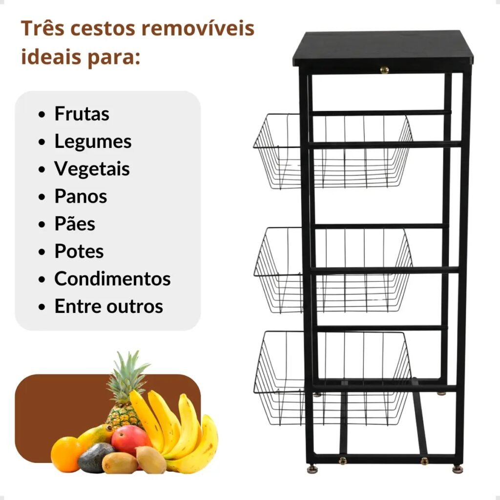 Fruteira De Chão Em Aço Cozinha Mesa Bebedouro Microondas