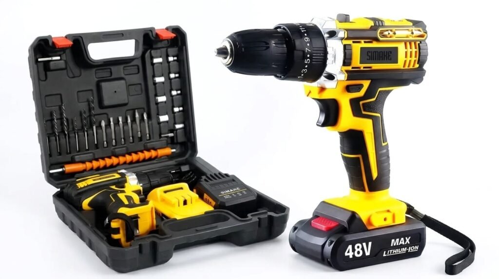 Parafusadeira Furadeira C 2 Baterias Maleta Kit Completo Led Eixo Flexível Vários Níveis Torque Simake
