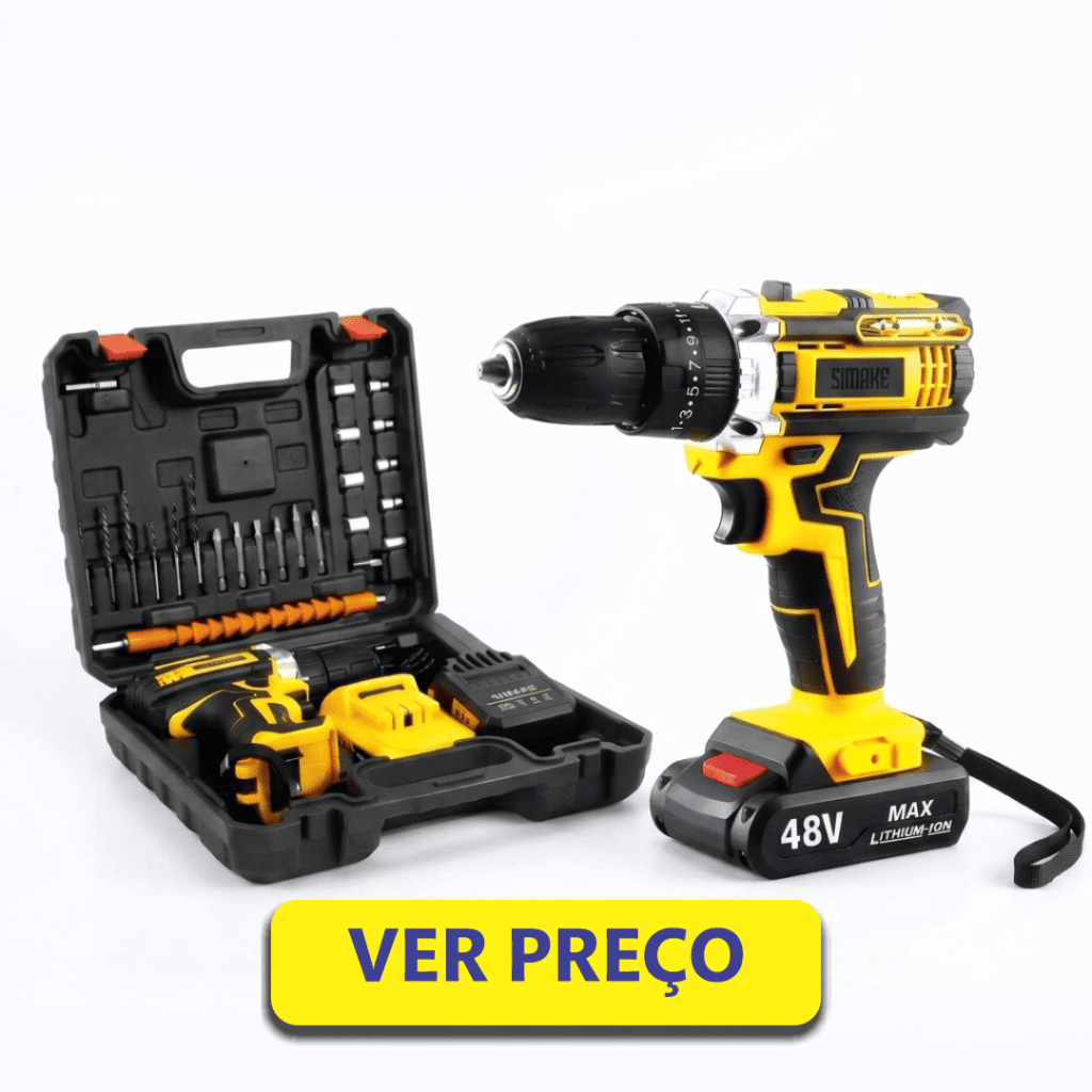 Parafusadeira Furadeira C 2 Baterias Maleta Kit Completo Led Eixo Flexível Vários Níveis Torque Simake.