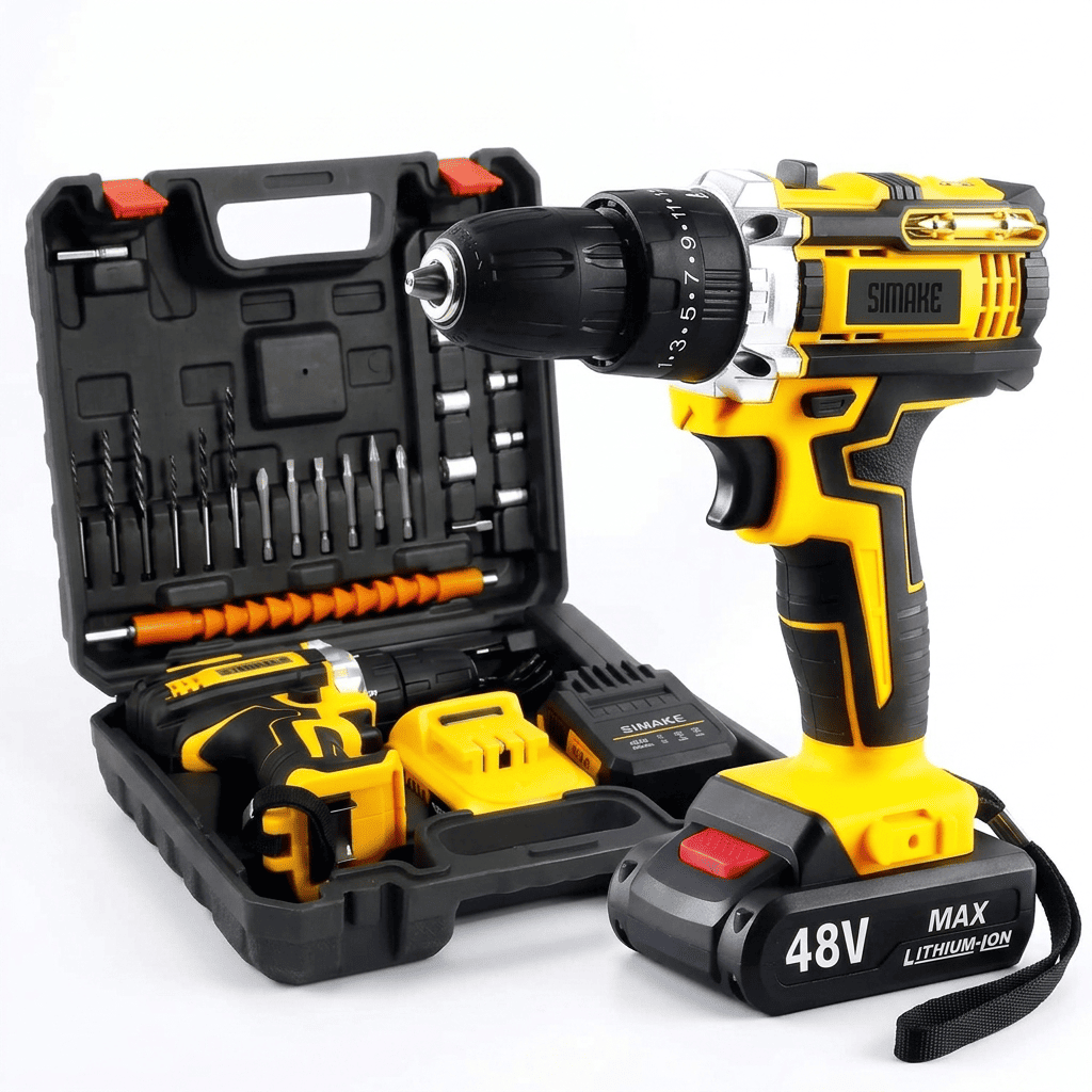 Parafusadeira Furadeira C 2 Baterias Maleta Kit Completo Led Eixo Flexível Vários Níveis Torque Simake.